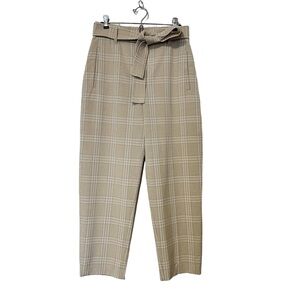 Aritzia Wilfred Beige White Plaid Jallade Tie Front Trousers Pants - Sz 8